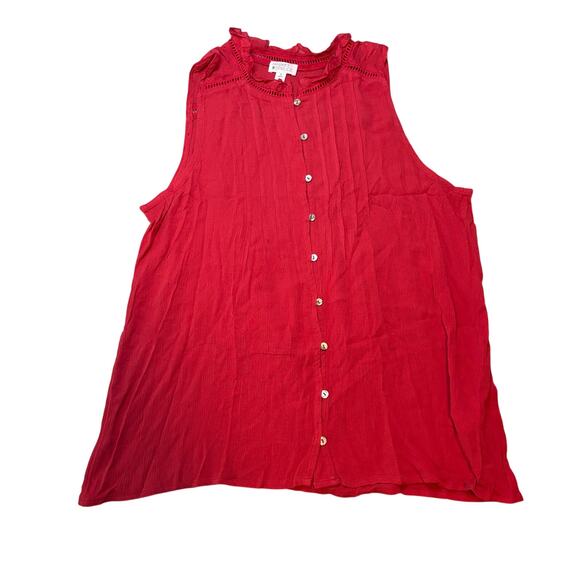 Market & Spruce Red Ruffle Neck Sleeveless Blouse MP NWOT - Picture 1 of 4